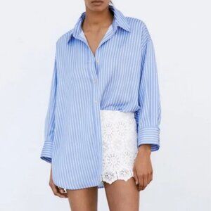 ZARA OVERSIZED BUTTON DOWN BLUE STRIPED